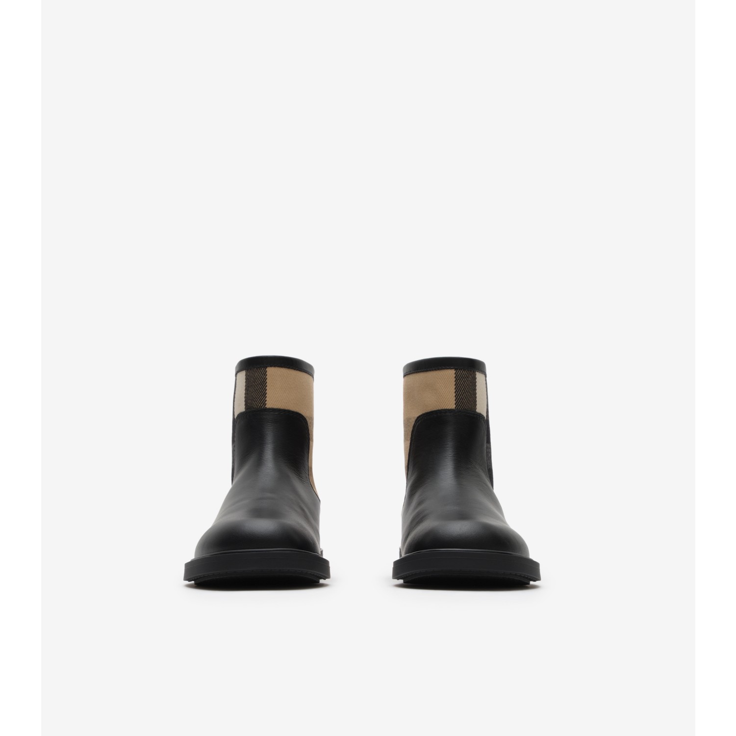 Check Panel Leather Boots