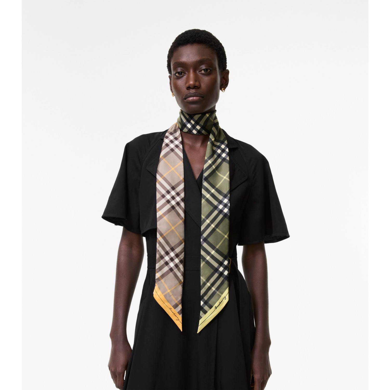 Skinny Contrast Check Silk Scarf