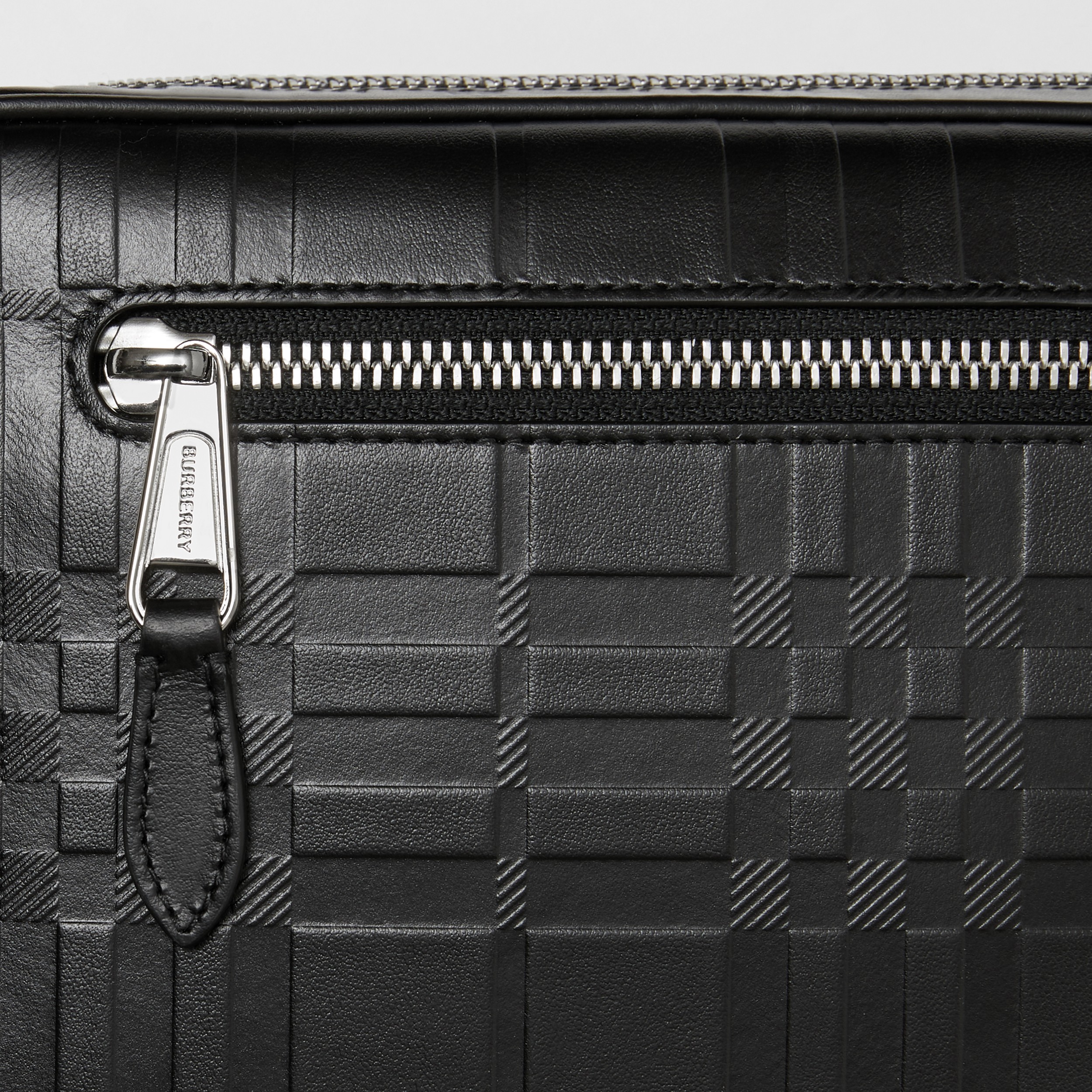 Embossed Check Leather Zip Pouch in Black | Burberry® Official - 2