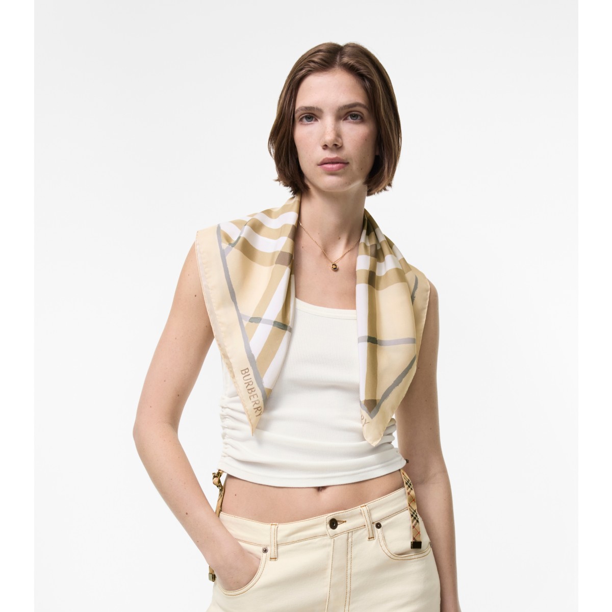  Check Watercolour Silk Scarf