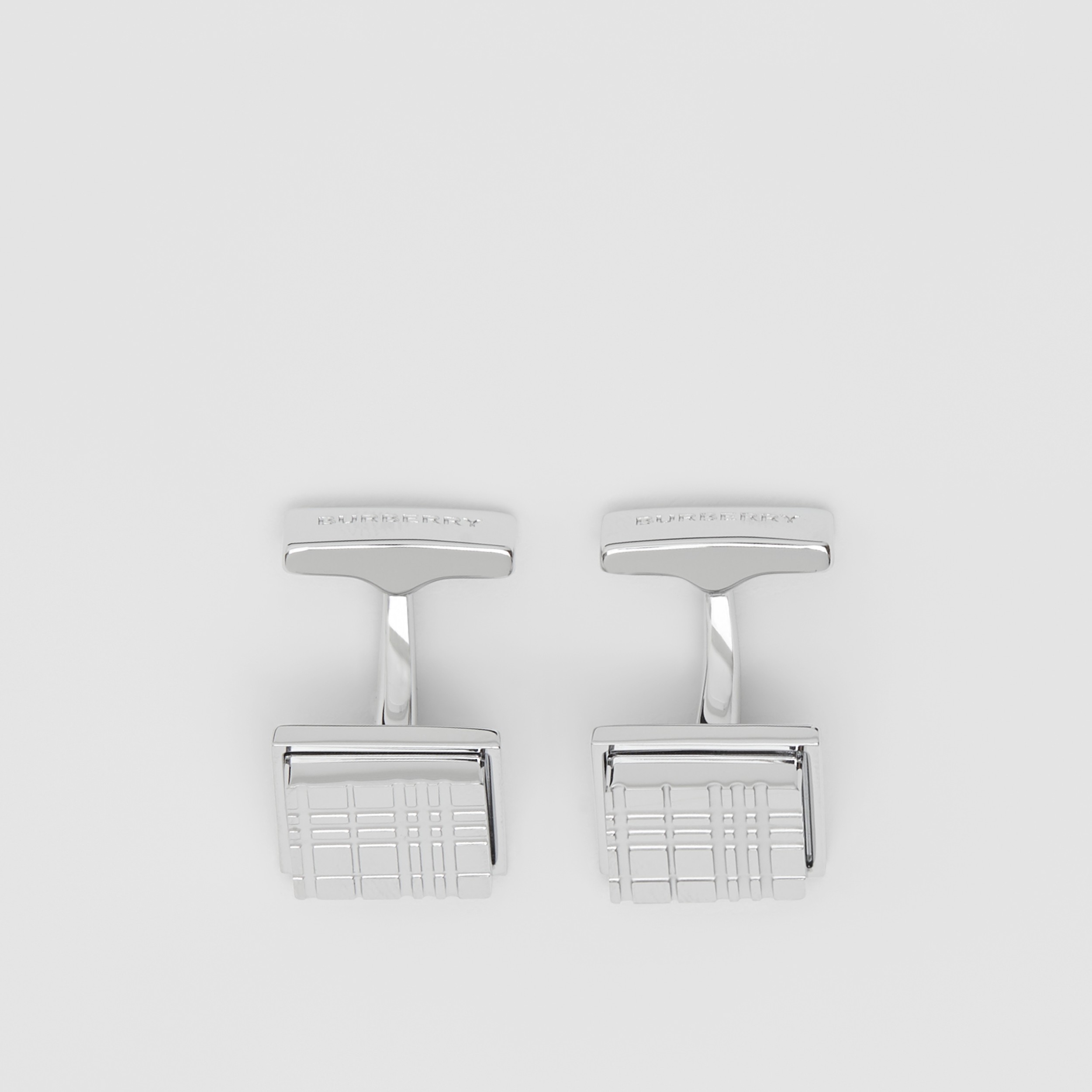 Check-engraved Square Cufflinks in - | Burberry Hong Kong S.A.R., China