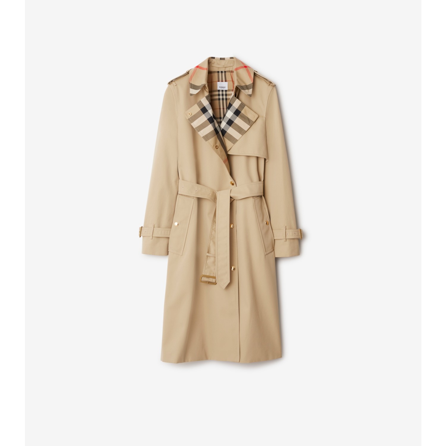 Langer Trenchcoat aus Gabardine mit Check-Kragen