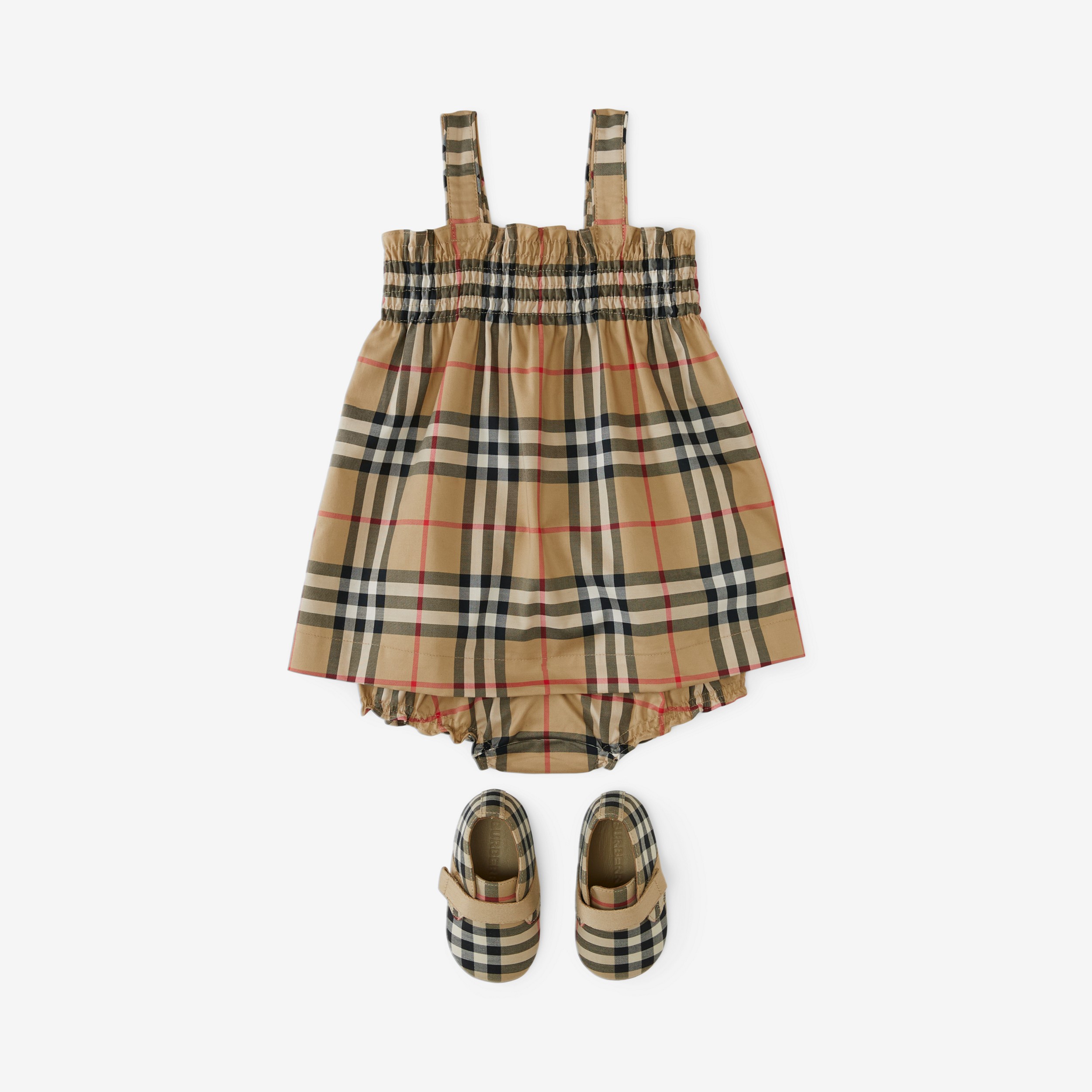 Vestido de algodão stretch em Vintage Check com calcinha (Bege Clássico) - Crianças | Burberry® oficial - 4