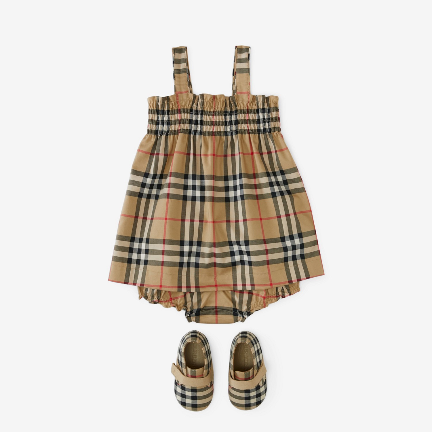 Vestitino e pantaloncini bloomer in cotone stretch con motivo Vintage check (Beige Archivio) - Bambini | Sito ufficiale Burberry®