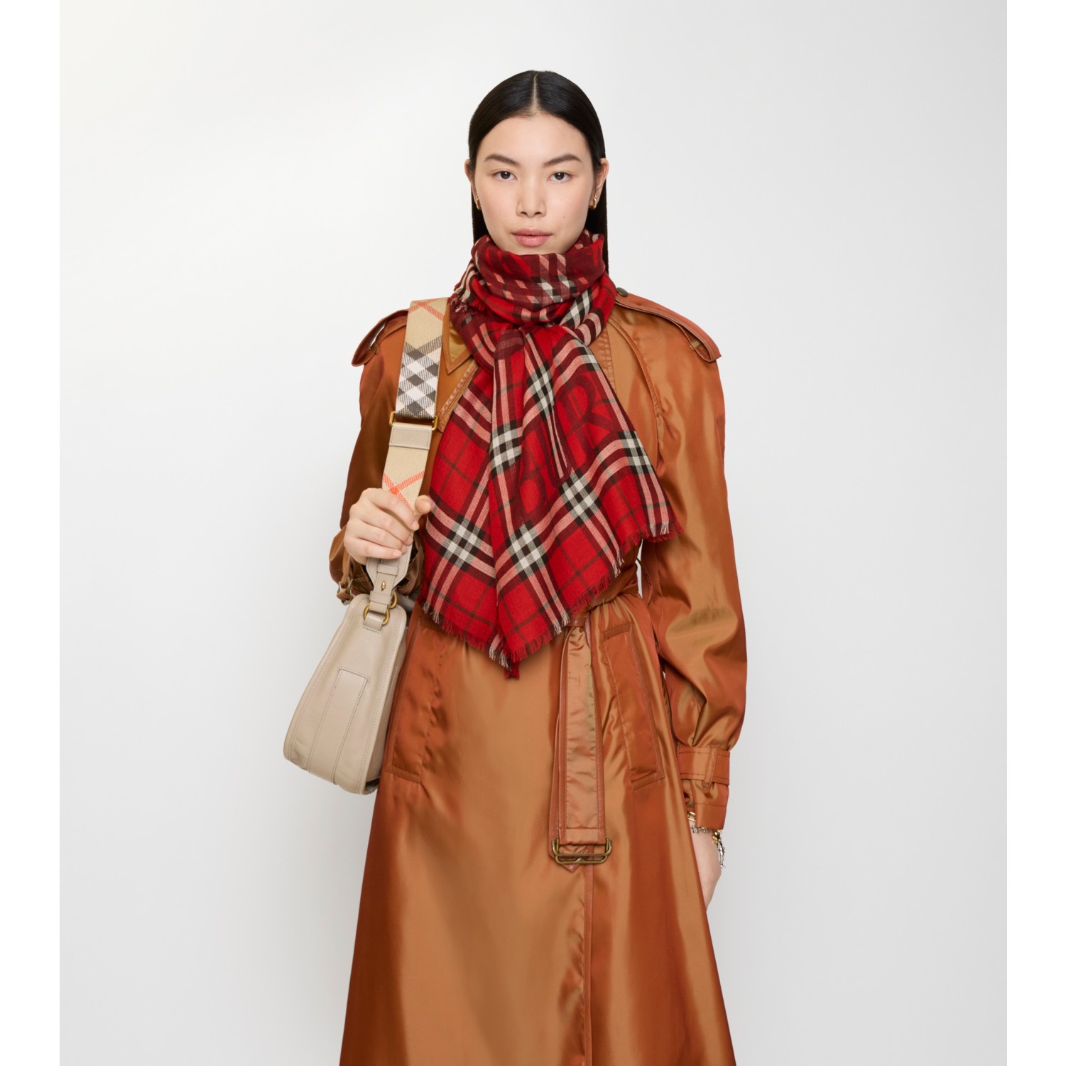 Wide EKD Check Wool Silk Scarf