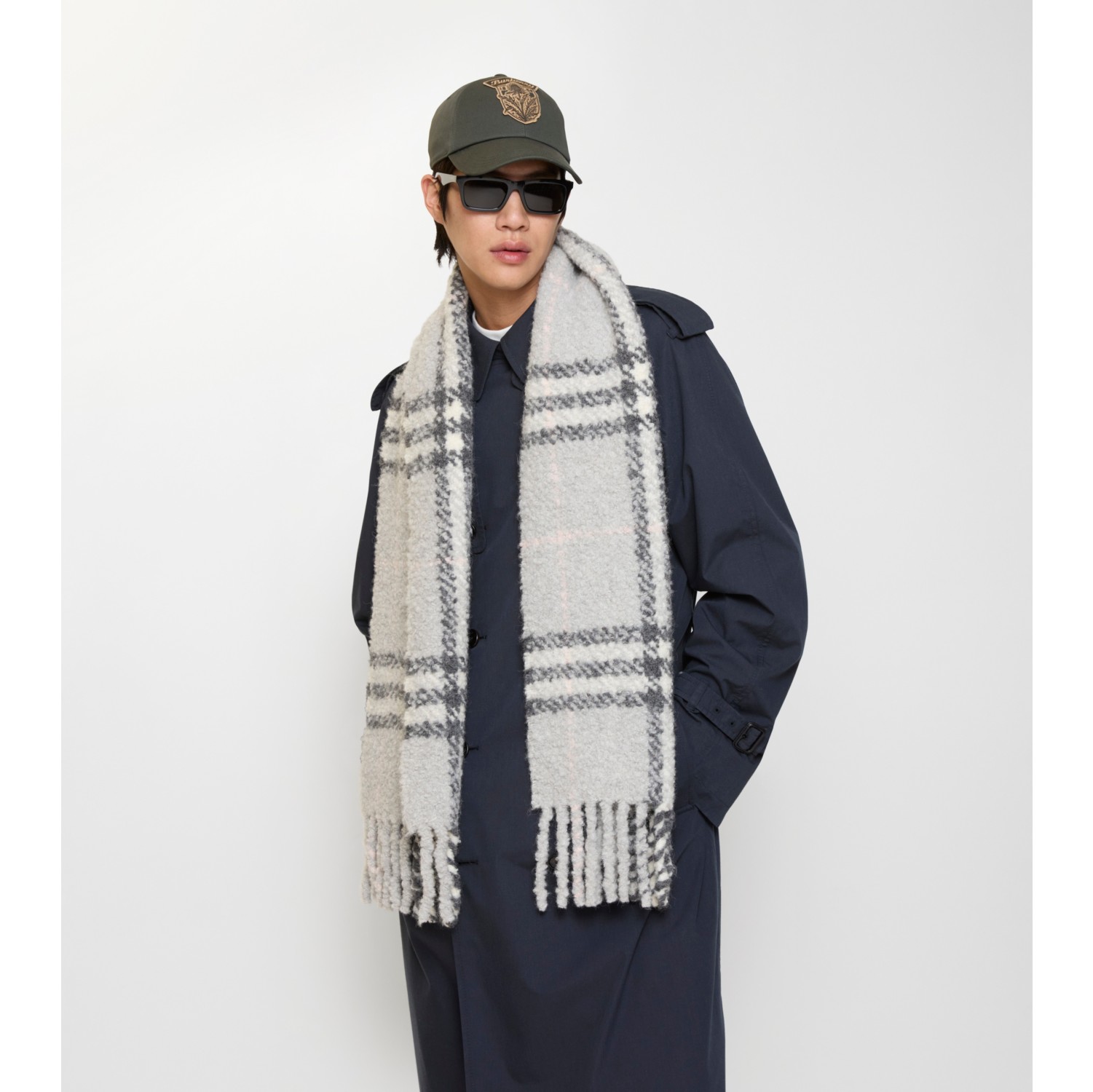 Check Alpaca Wool Blend Bouclé Scarf