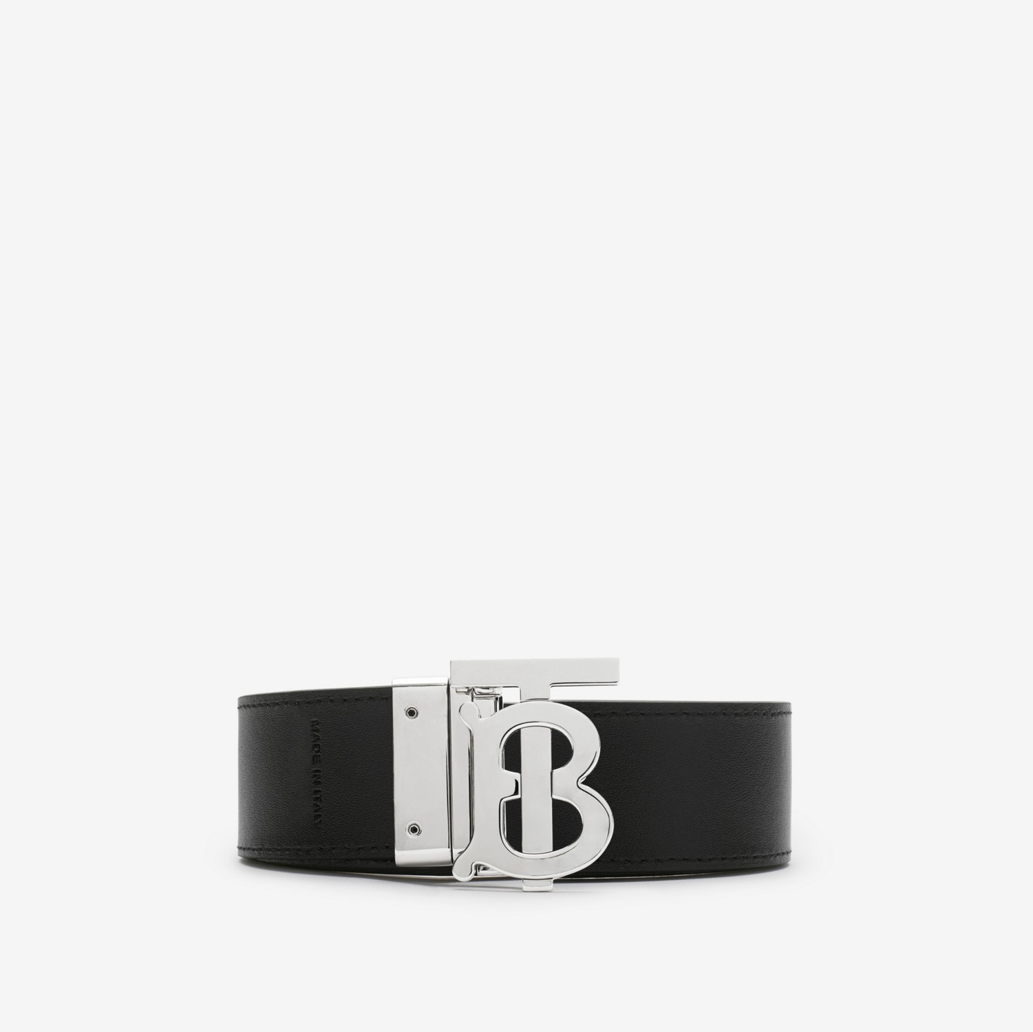 Check and Leather Reversible TB Belt in Archive beige/silver Check and Leather Reversible TB Belt in Archive beige/silver
