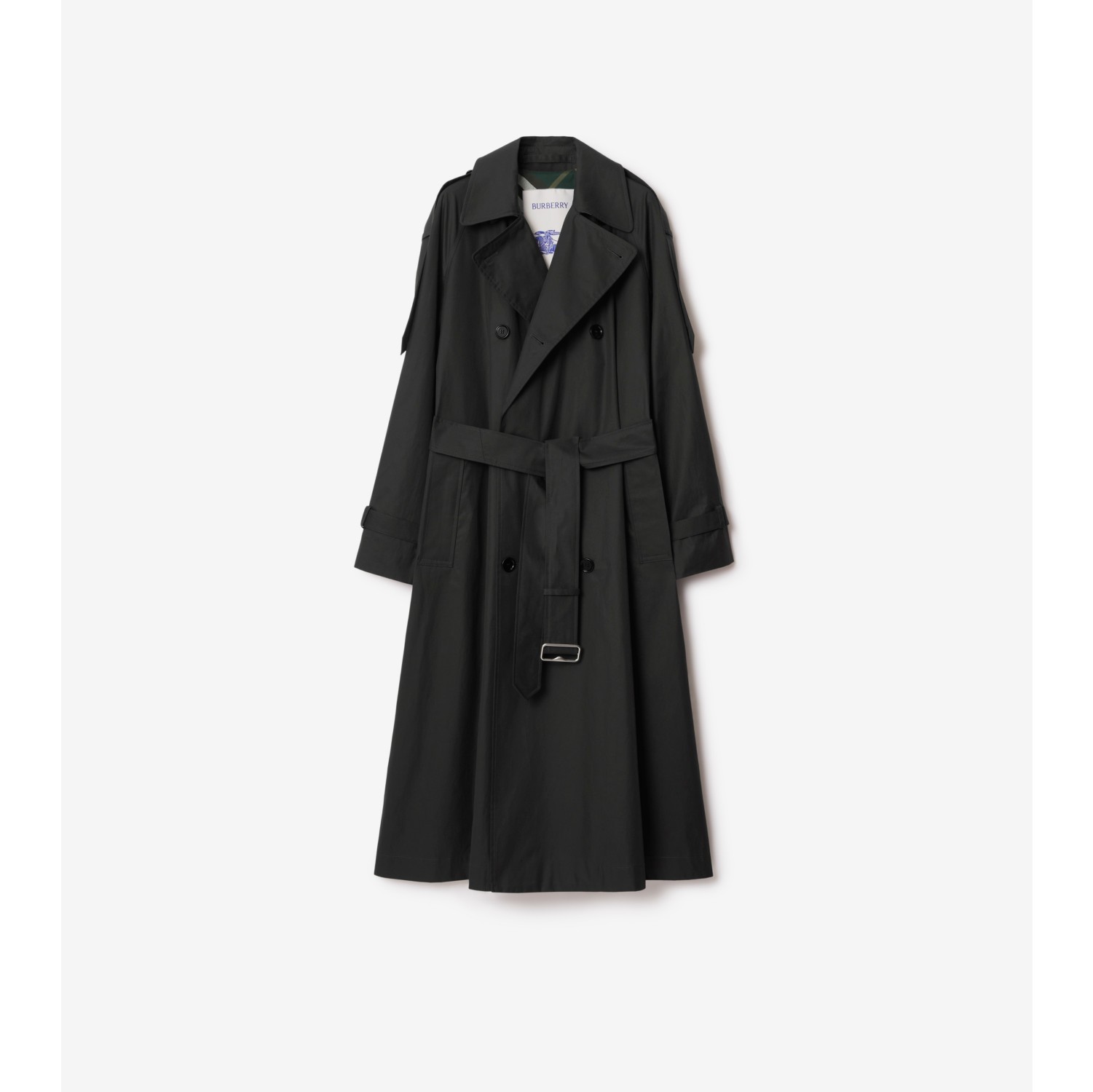 Long Gabardine Trench Coat in Onyx - Women, Cotton Gabardine