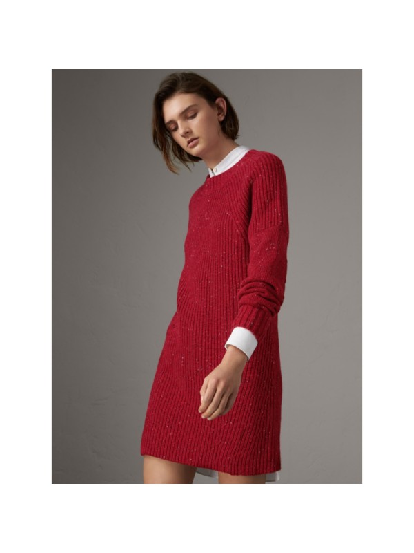 Rib Knit Wool Cashmere Mohair Sweater Dress in Coral Red - Women ...