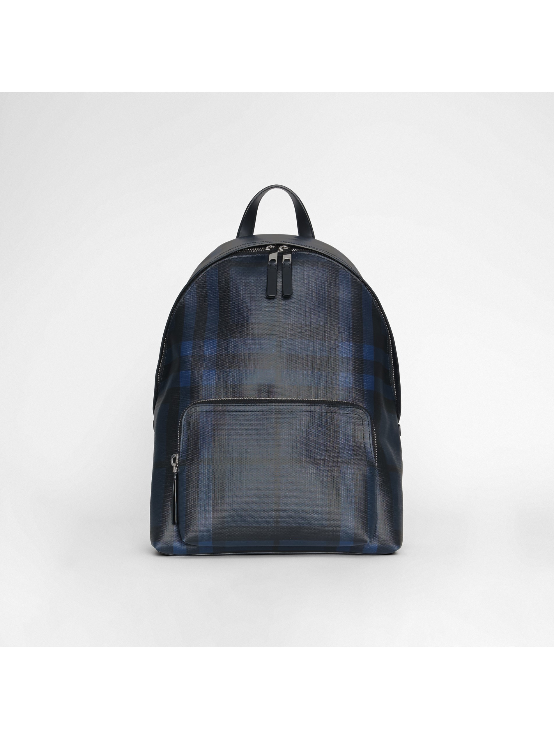 海军蓝/黑色 皮革装饰 london 格纹双肩包 产品图片01