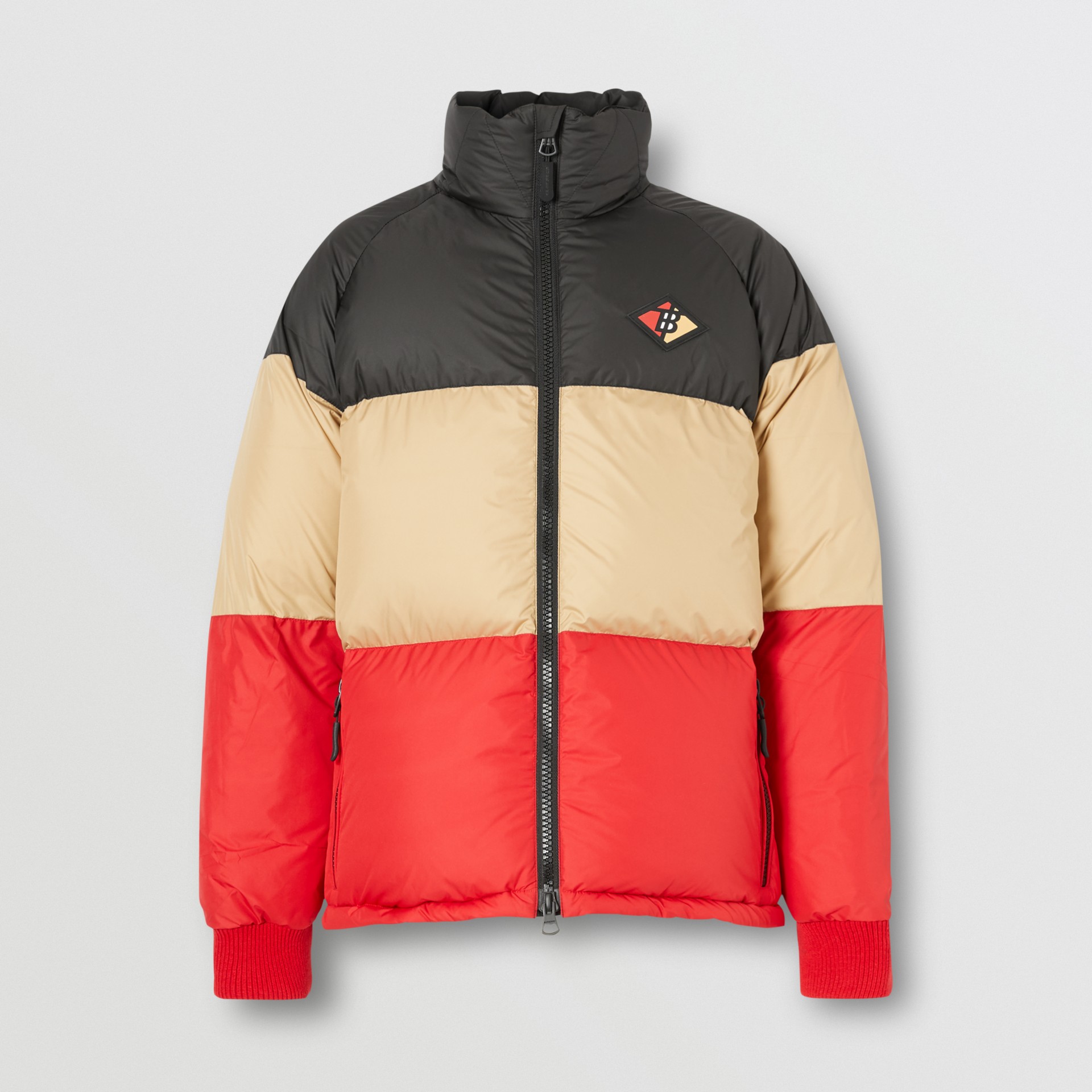 Logo Graphic Striped Puffer Jacket in Black Men Burberry Hong Kong