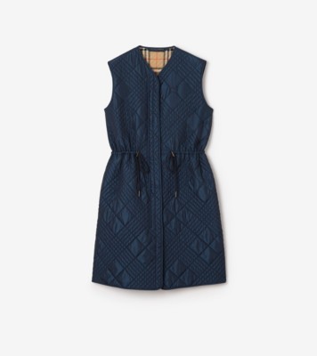 Micro Check-stitch Nylon Blend Gilet in Silhouette blue - Women | Burberry® Official