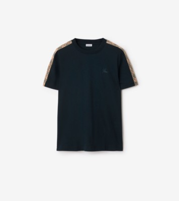 Check Trim Cotton T-shirt in Navy - Men | Burberry® Official