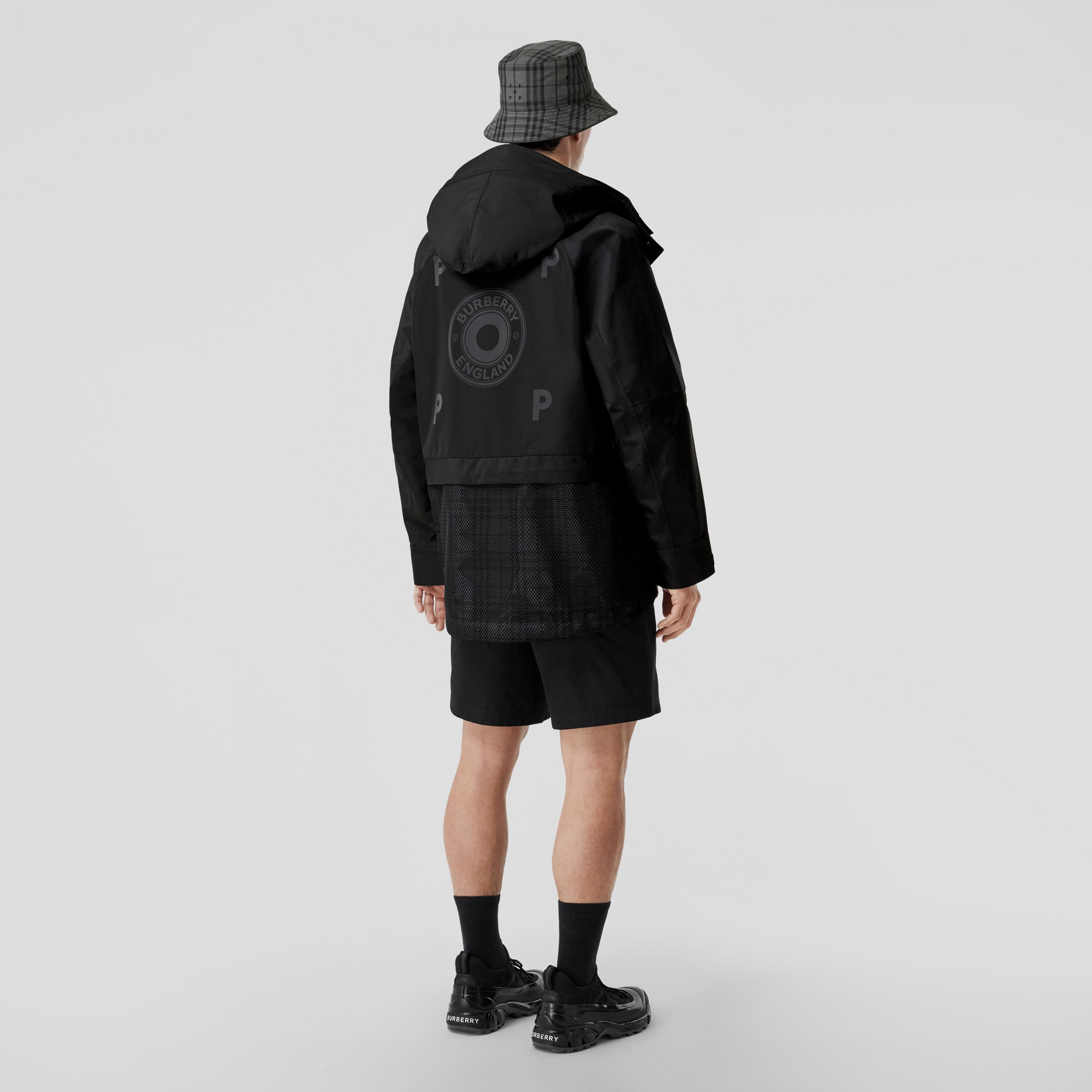 Reflective Check Panel Technical Hooded Parka in Black - Men | Burberry® Official - 1