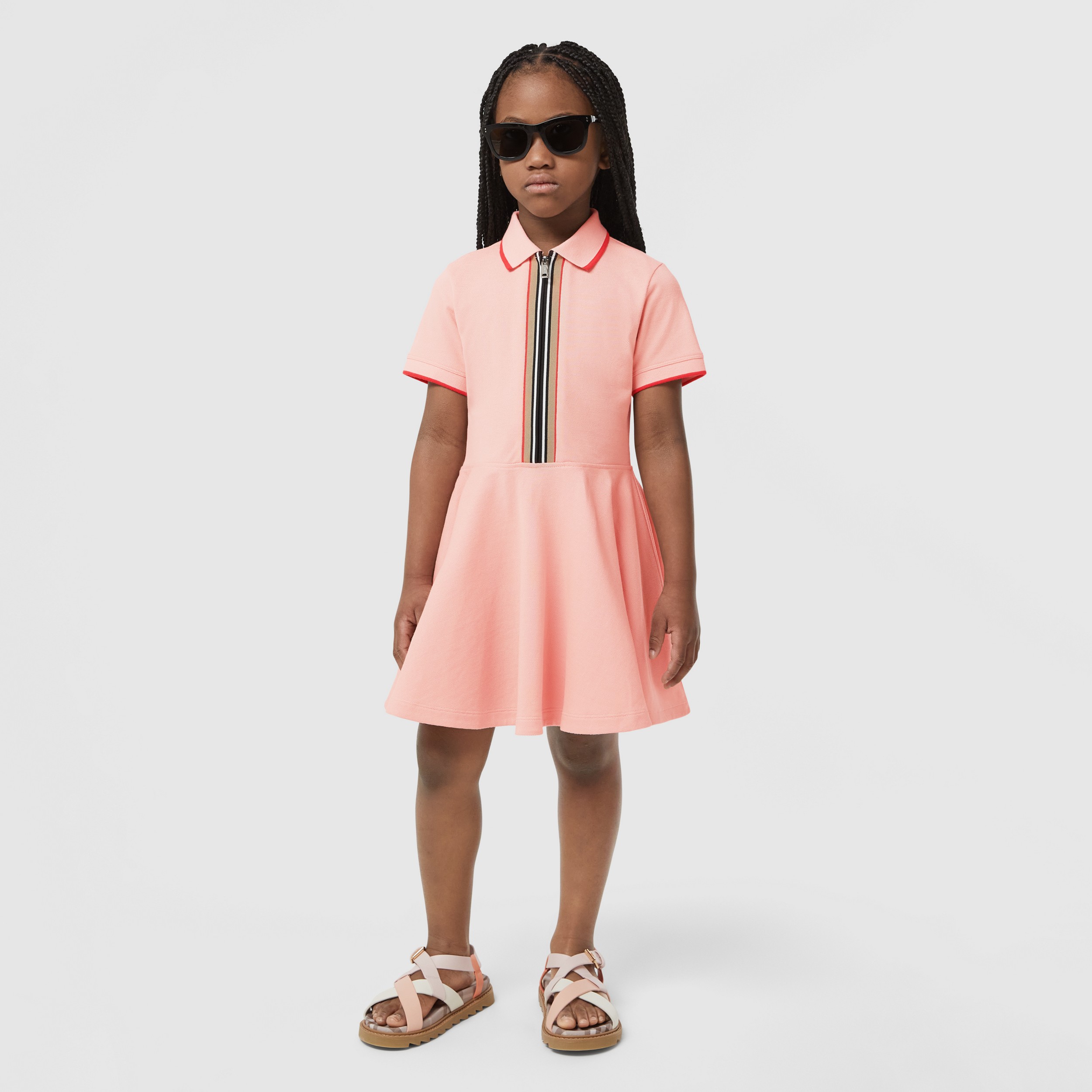 Icon Stripe Trim Cotton Piqué Polo Shirt Dress in Light Clay Pink - Children | Burberry® Official - 3
