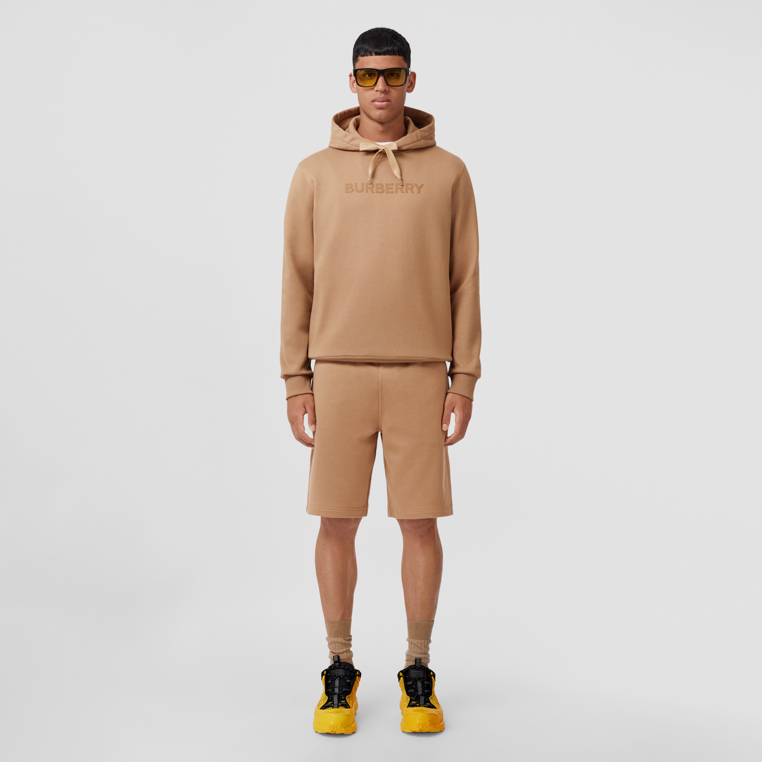 Logo Print Cotton Hoodie in Camel - Men | Burberry® Official