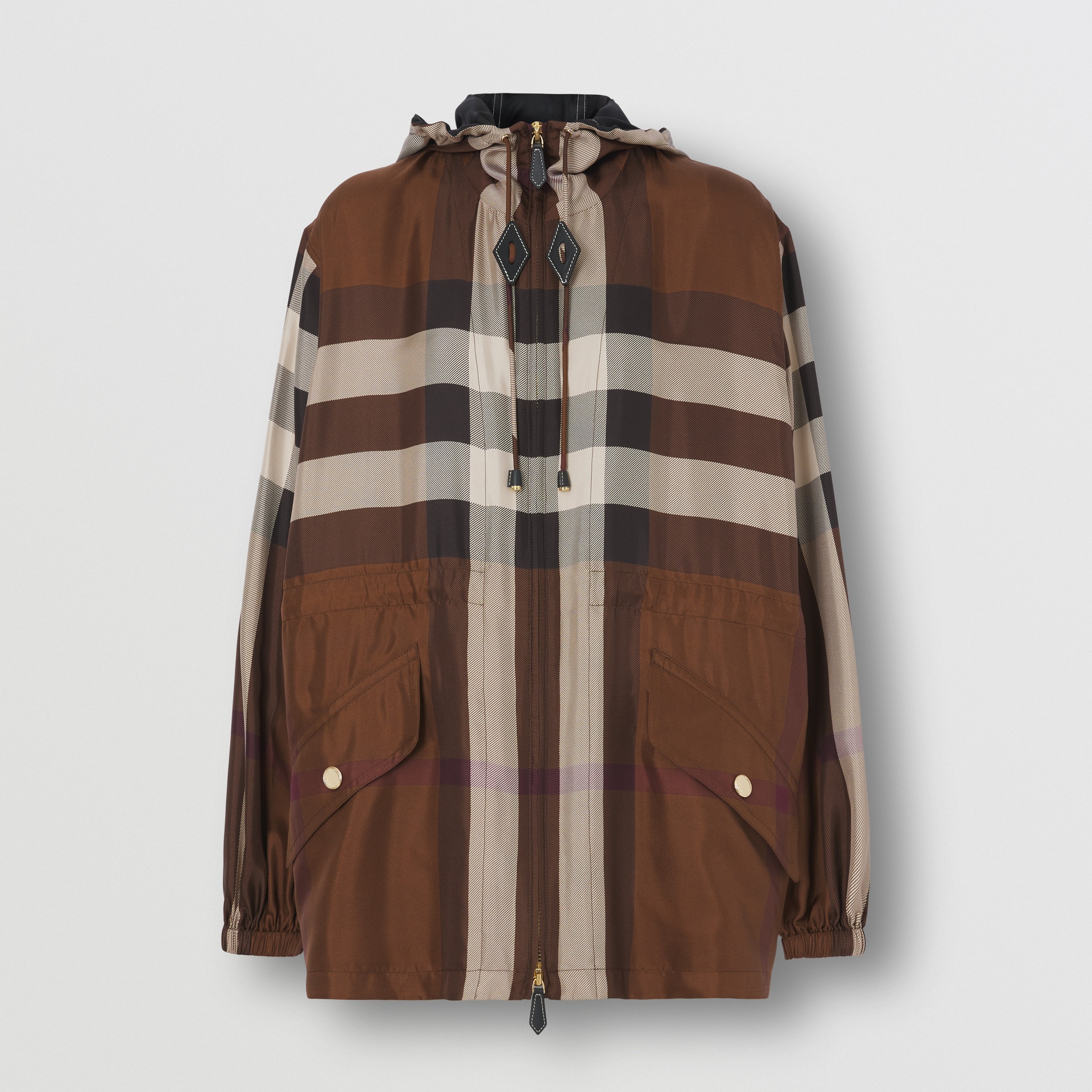 Check Silk Lightweight Hooded Jacket in Dark Birch Brown - Women | Burberry® Official - 4