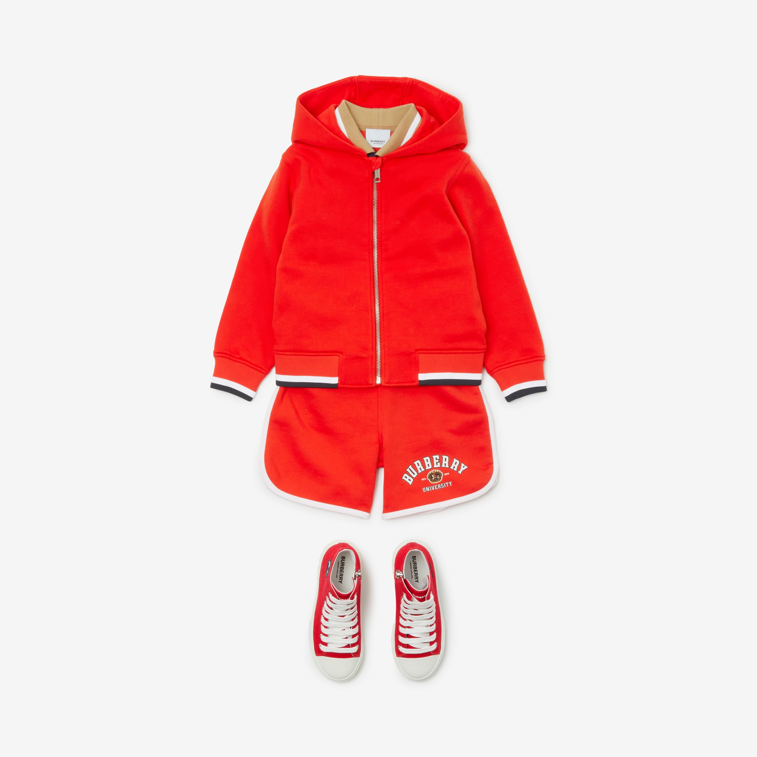 Sudadera con capucha y cremallera en algodón con motivo universitario (Rojo Penetrante) | Burberry® oficial - 4
