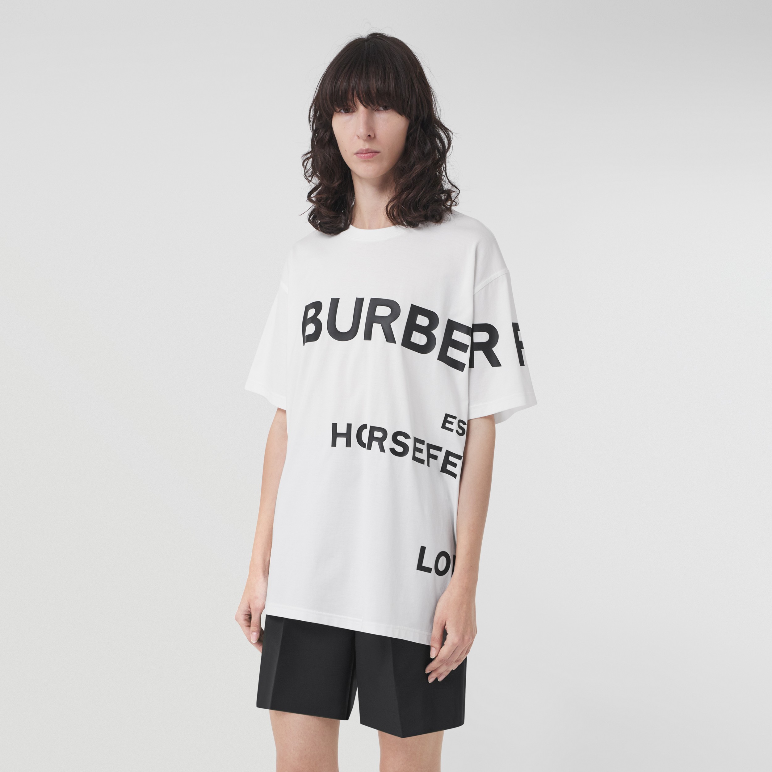 Horseferry Print Cotton Oversized T-shirt in White | Burberry 