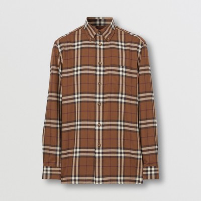 BURBERRY BURBERRY BUTTON-DOWN COLLAR CHECK COTTON FLANNEL SHIRT