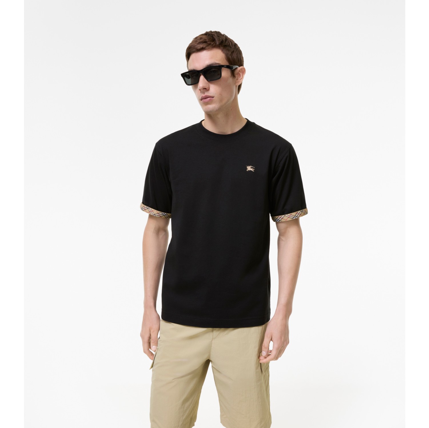 Check Trim Cotton T-shirt in Black - Men | Burberry® Official
