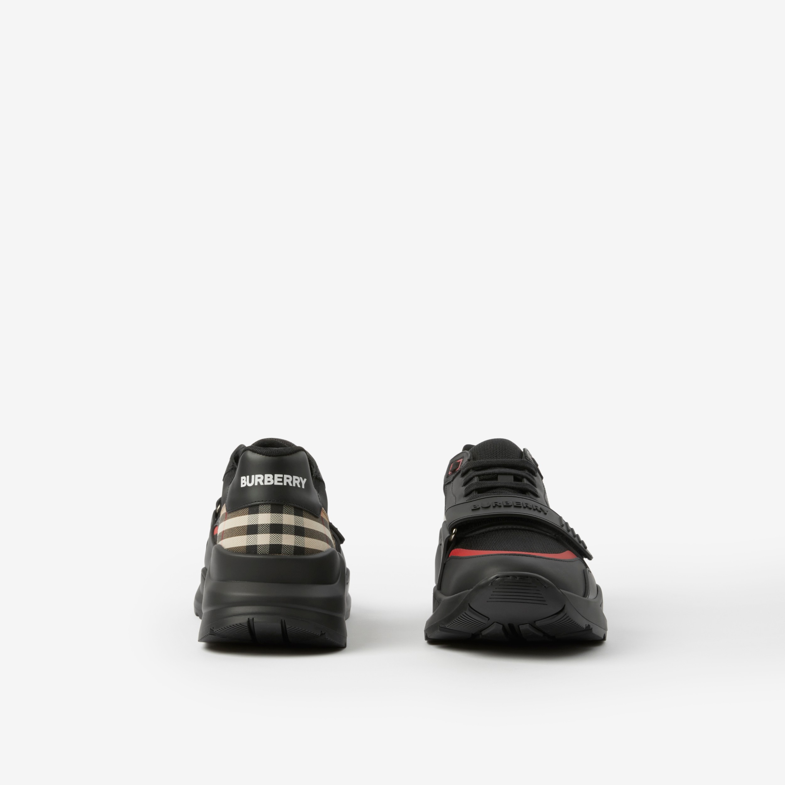 Leather, Nylon and Vintage Check Sneakers in Black - Men