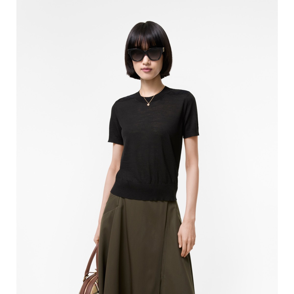  Check Panel Wool Silk Top