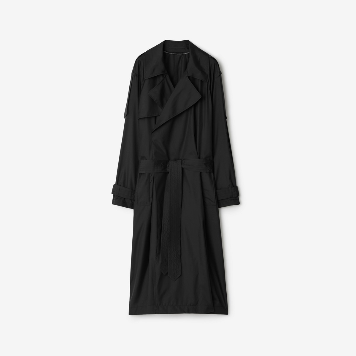 Shop Burberry Long Silk Trench Coat In Black