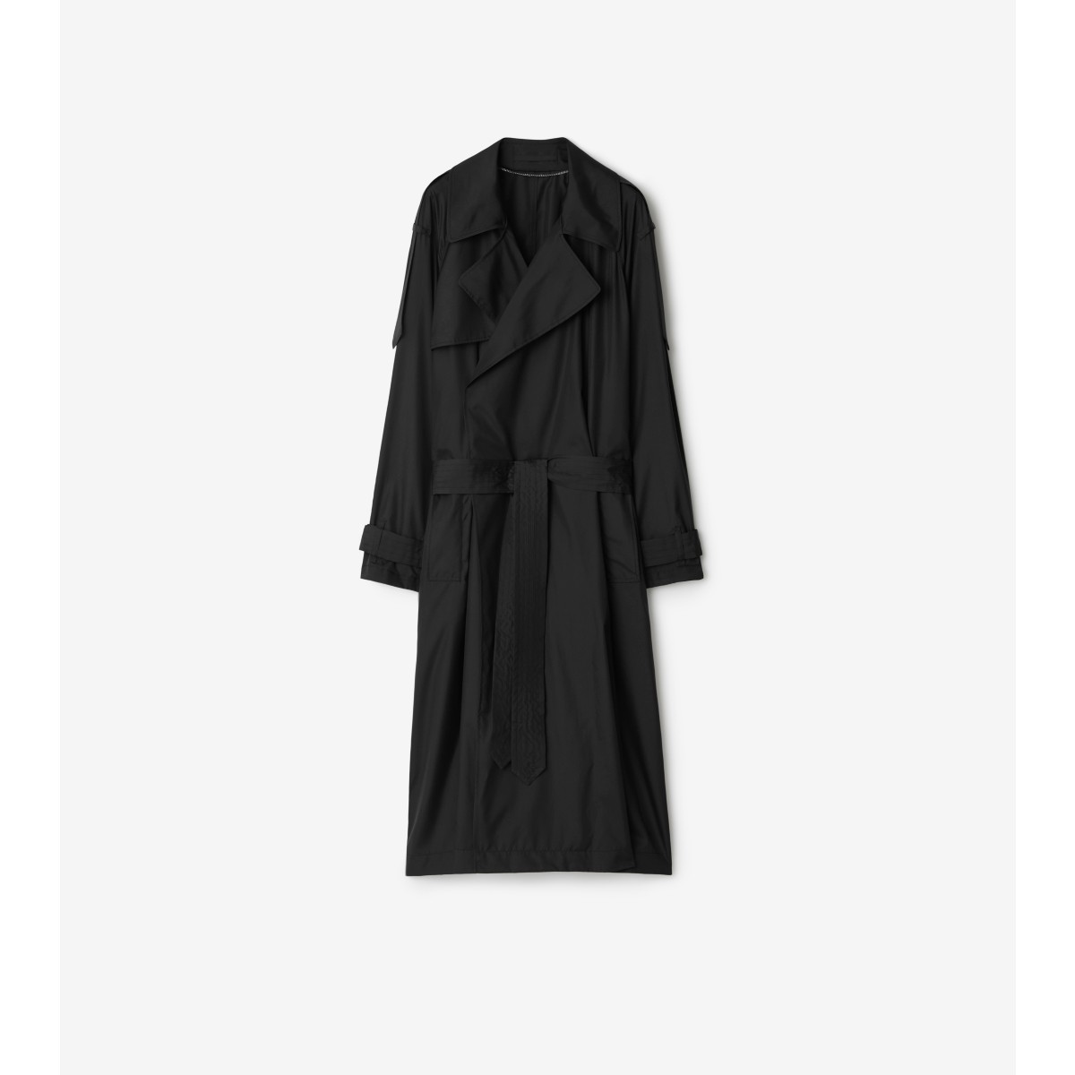 Shop Burberry Long Silk Trench Coat In Black