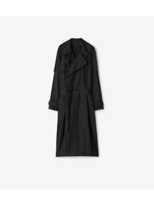 Shop Burberry Long Silk Trench Coat In Black