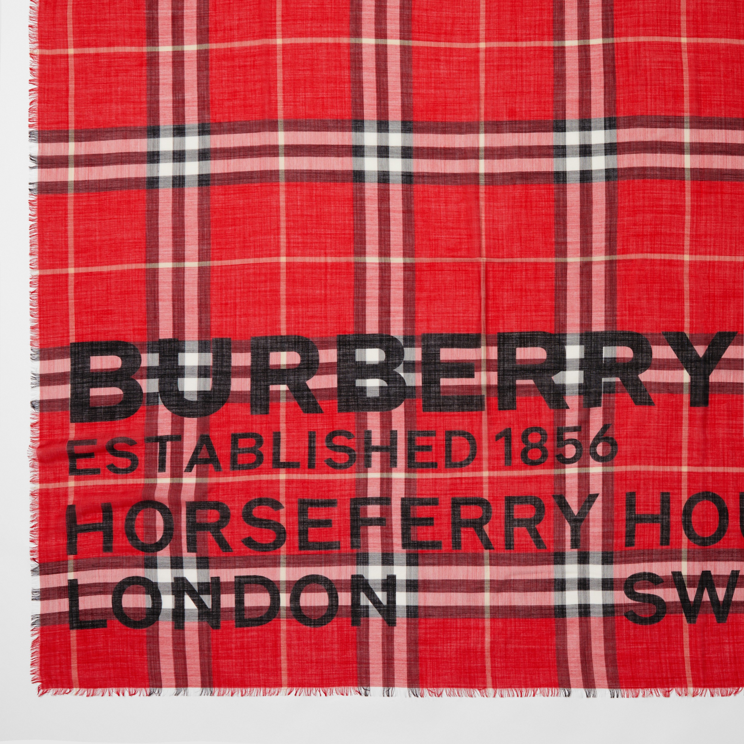 Horseferry Print Check Wool Silk Large Square Scarf in Bright Red | Burberry® Official - 2
