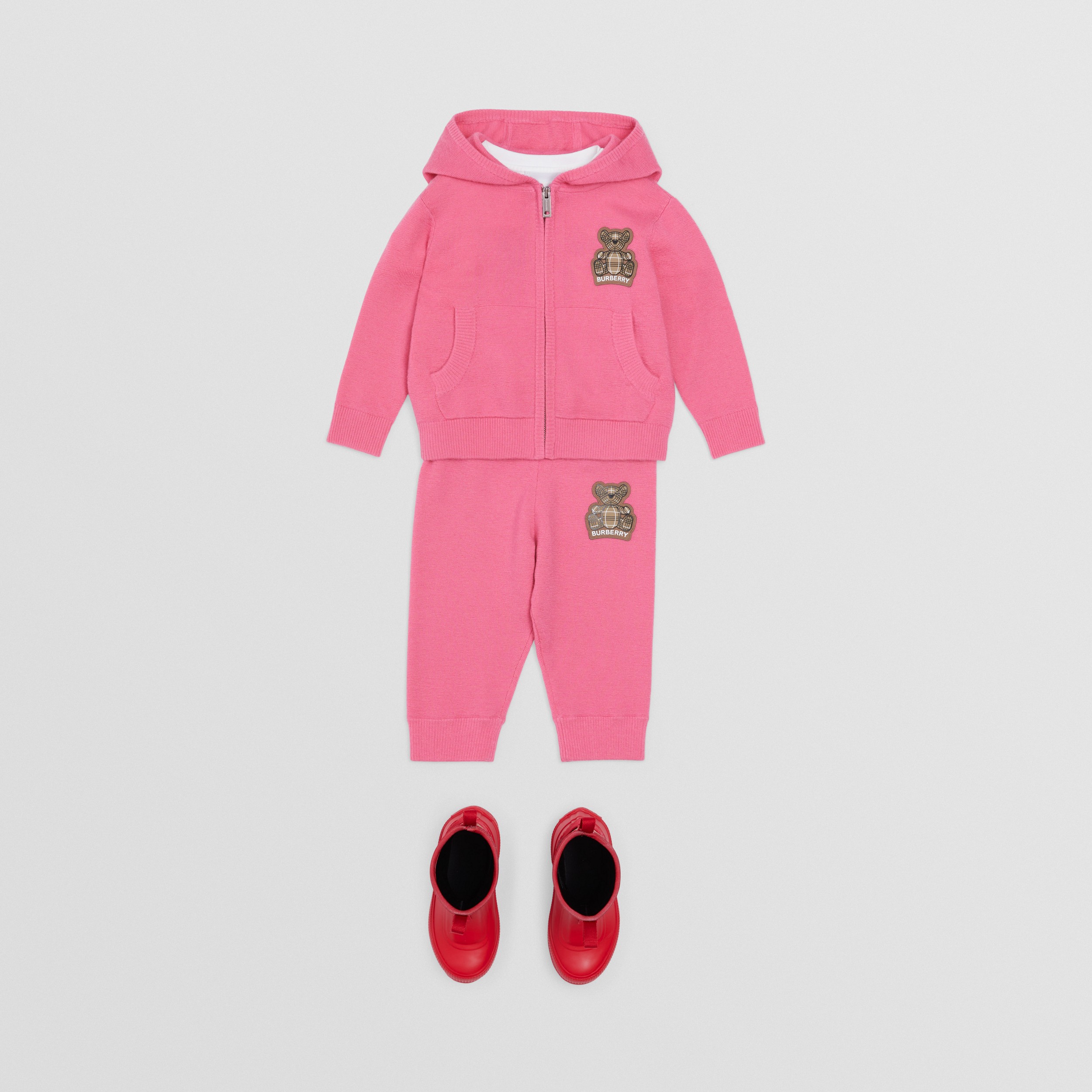 Thomas Bear Appliqué Cashmere Hooded Top in Bubblegum Pink - Children | Burberry® Official - 3