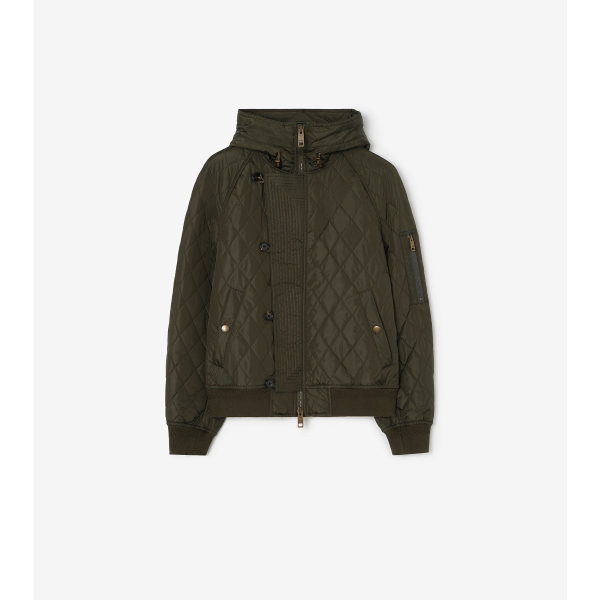  Check Hooded Quilted Nylon Bomber Jacket