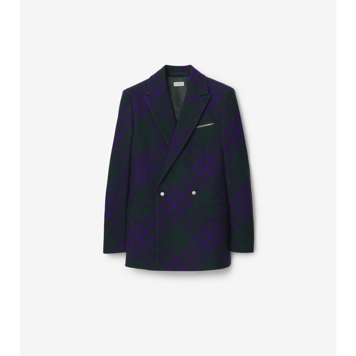 Burberry Check Wool Jacket In Deep Royal Ip Che