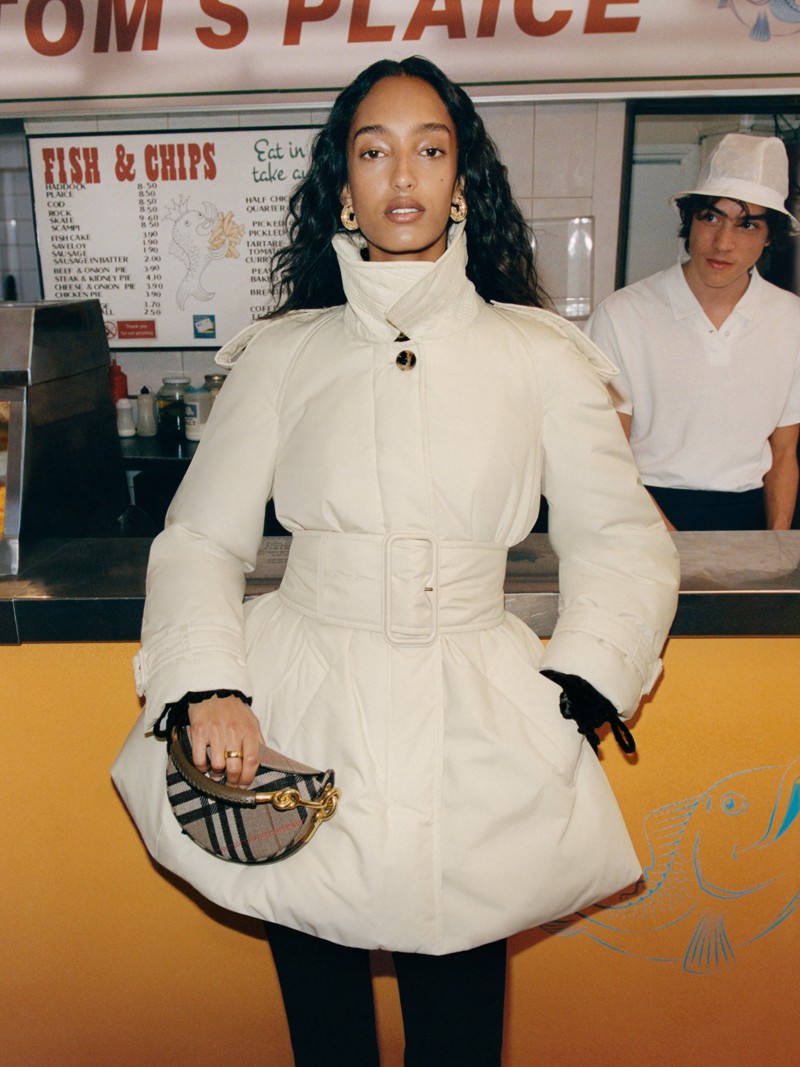 Model wearing puffer coat for the Burberry 2025 Outerwear Campaign