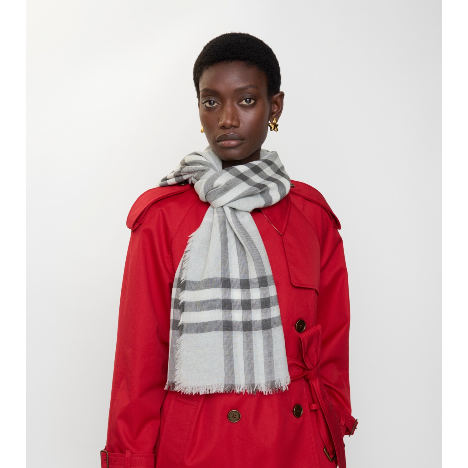 Wide Check Wool Scarf