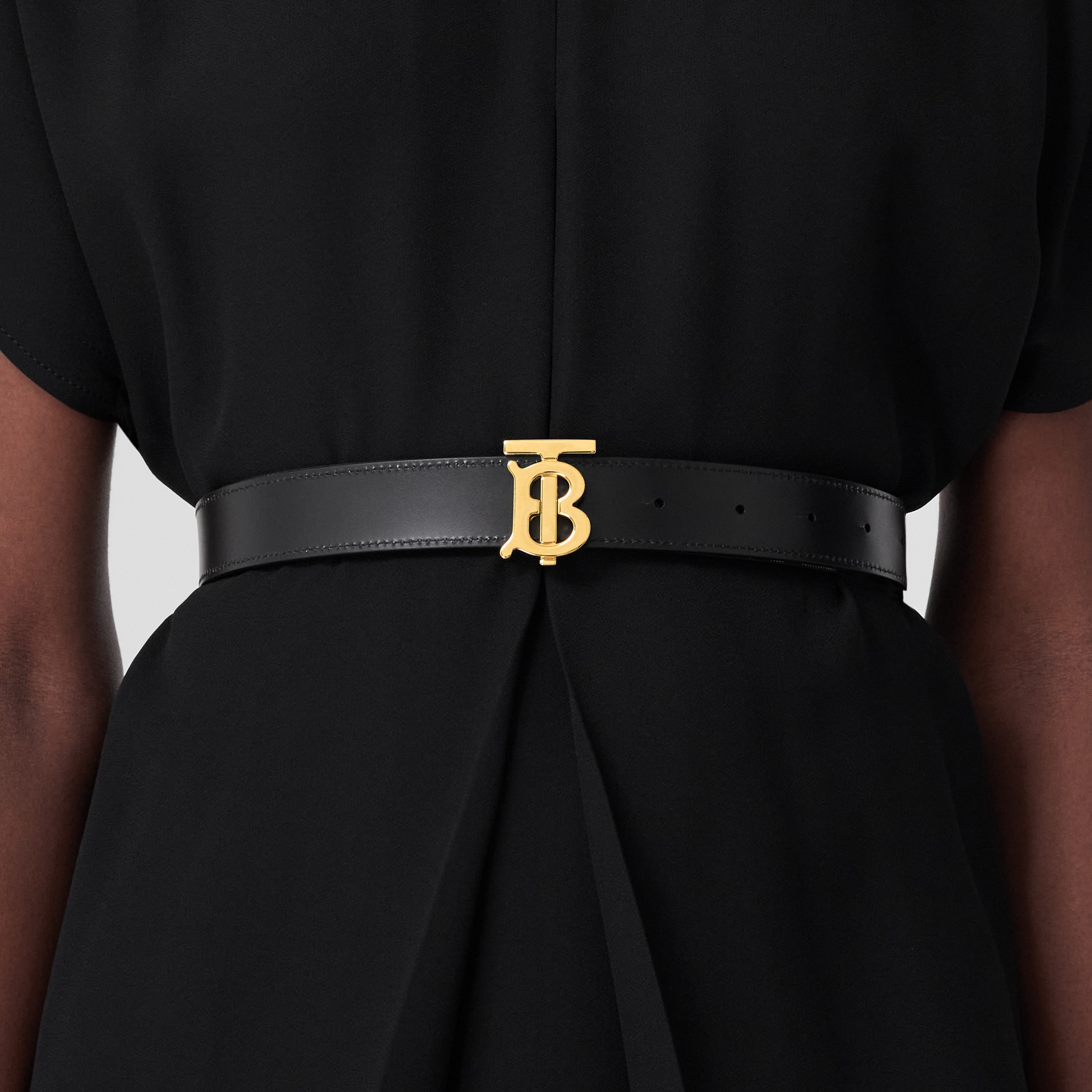 Check and Leather Reversible TB Belt in Archive Beige/black/gold | Burberry® Official - 3