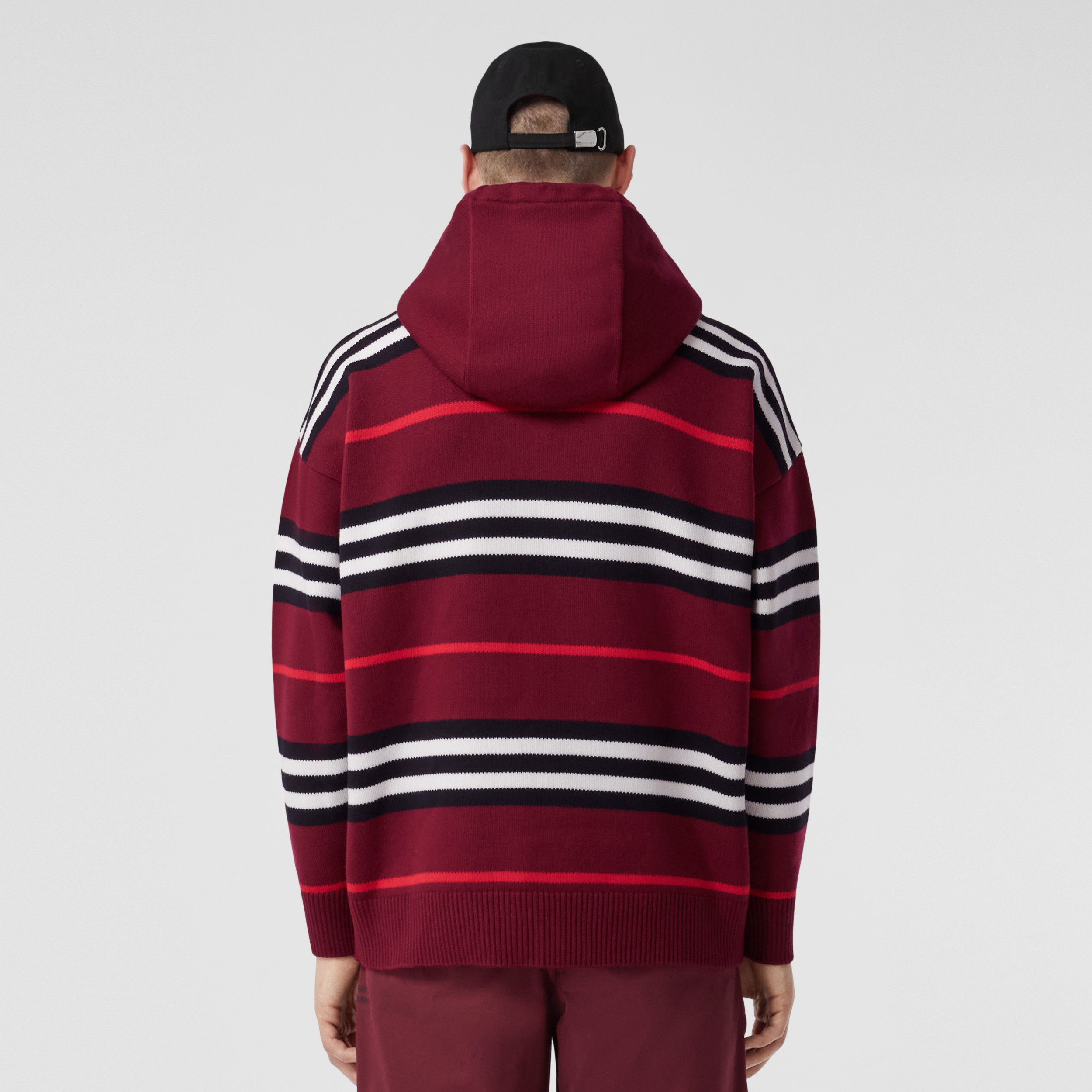 Sudadera oversize en lana a rayas Icon Stripe con capucha (Mora Fuerte) - | oficial