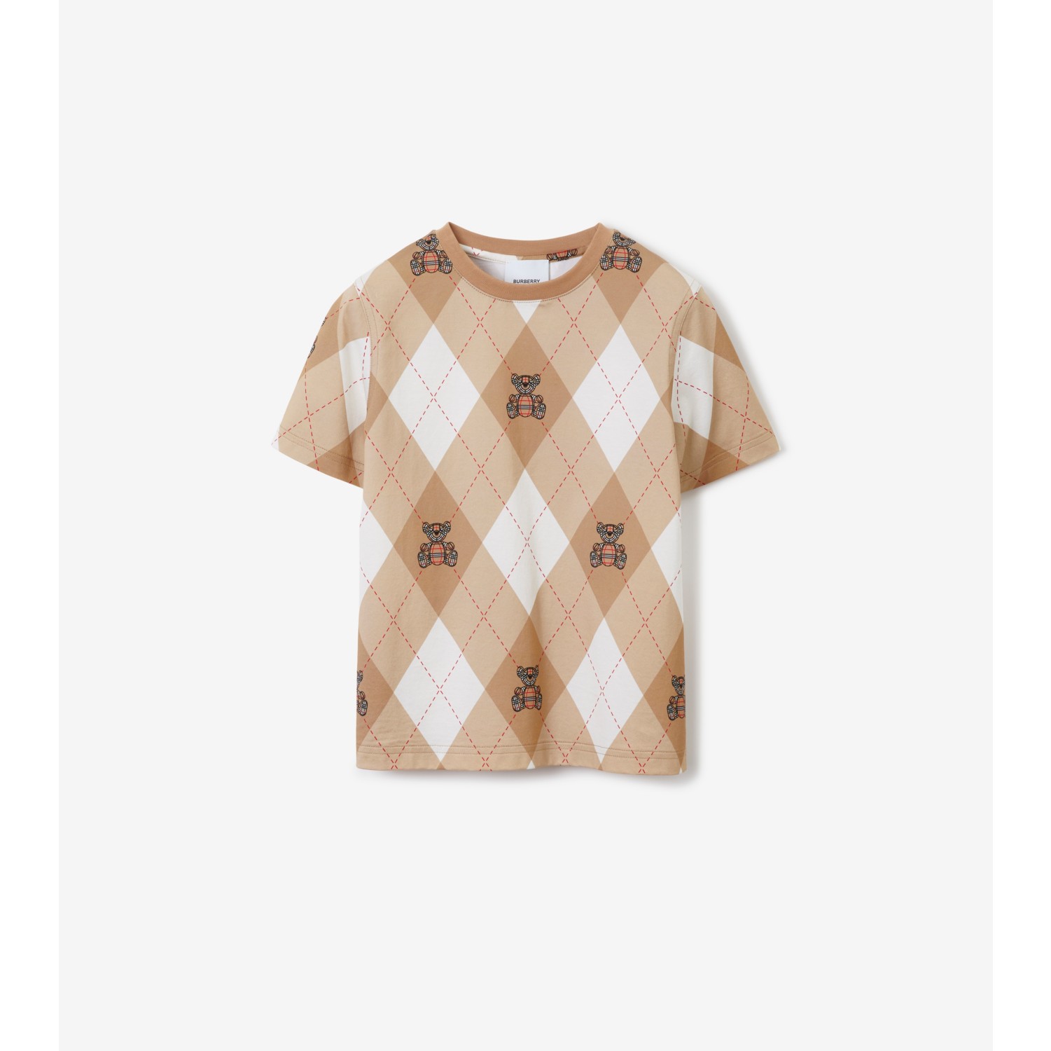 Thomas Bear Argyle Print Cotton T-shirt in Soft Fawn | Burberry