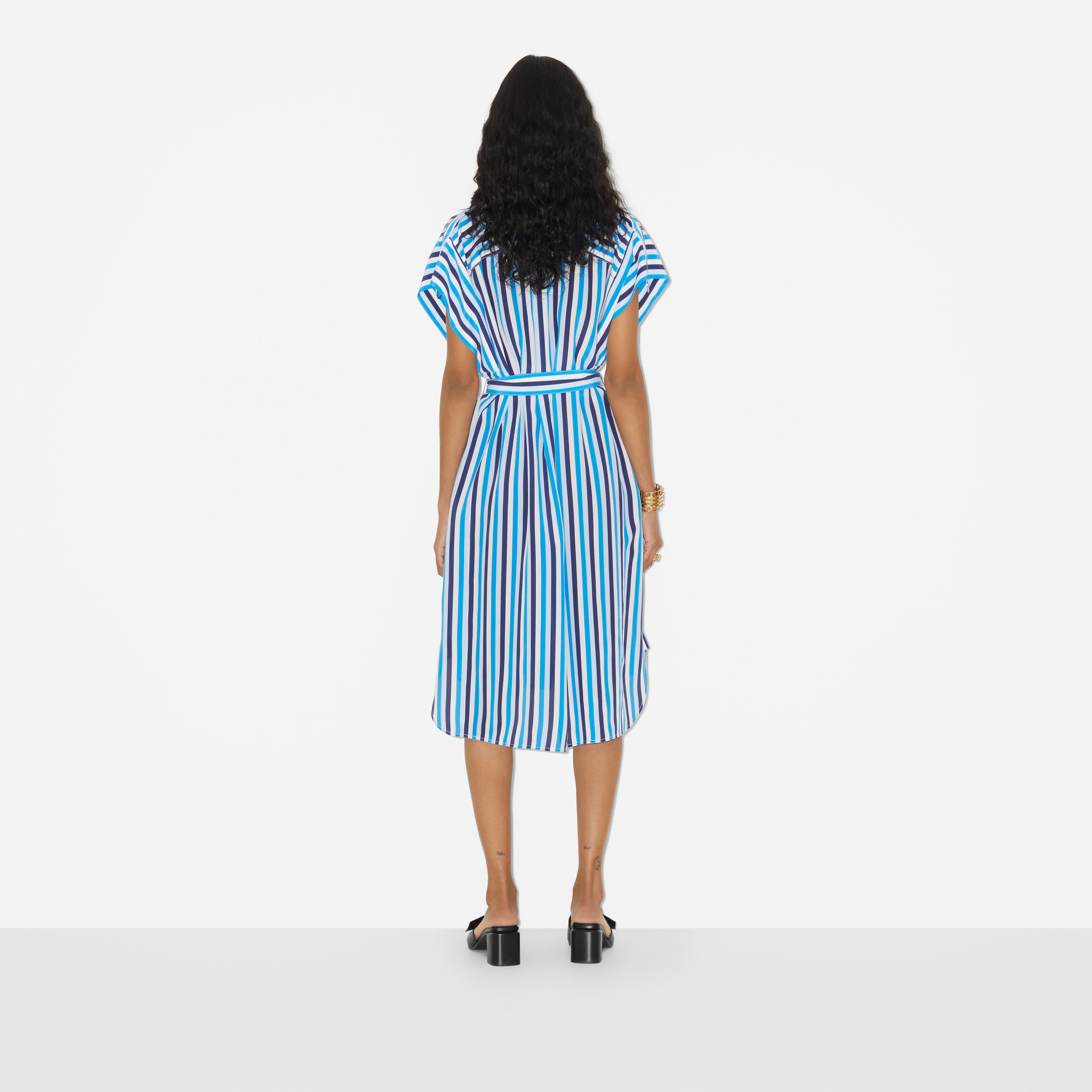 Striped Silk Shirt Dress in Pale Blue - Women | Burberry® Official - 4