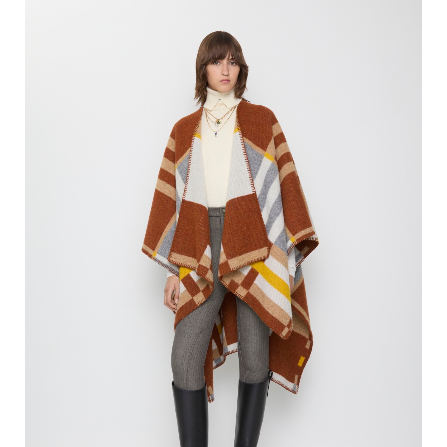 Cape en laine​ color-block Check