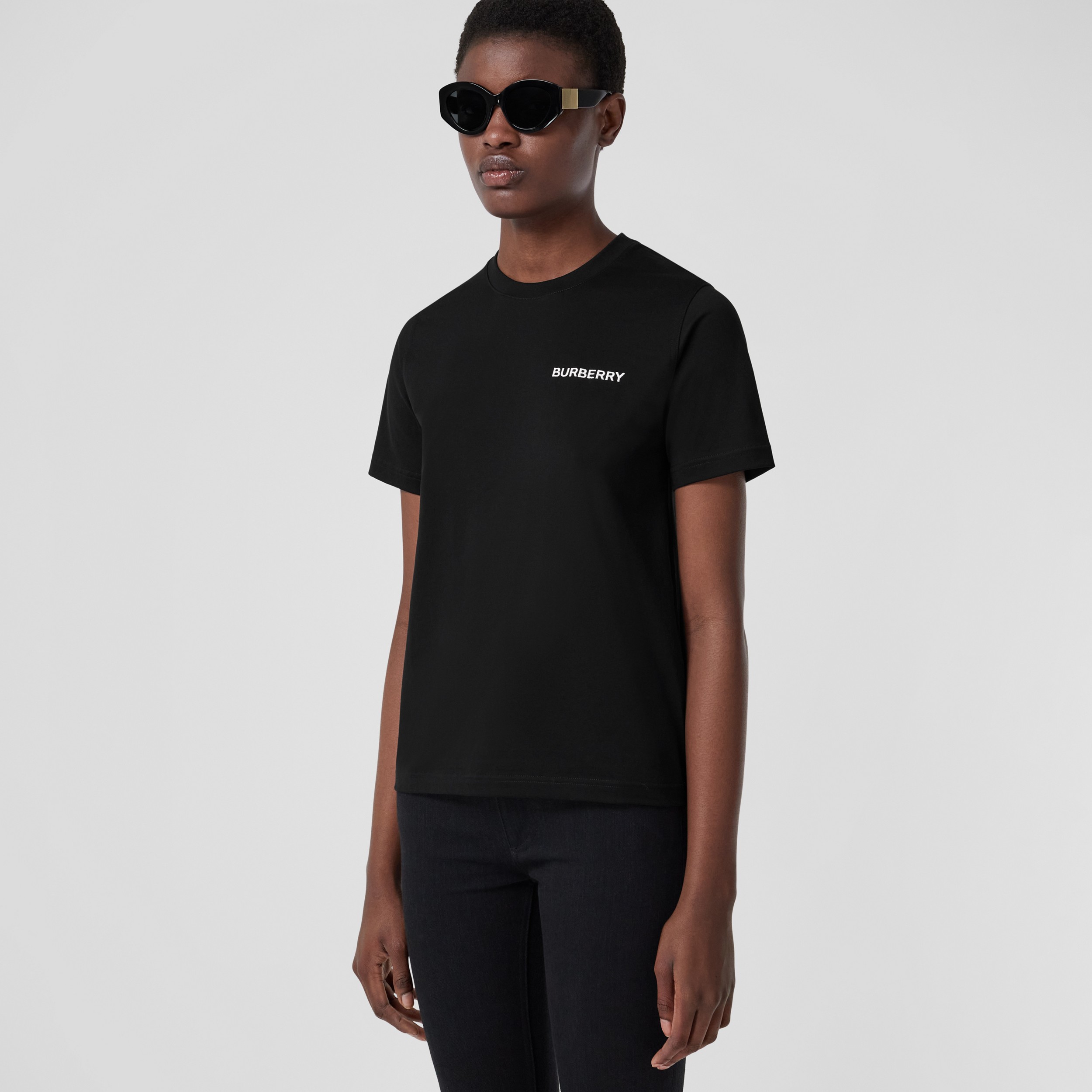 Monogram Motif Cotton T-shirt in Black - Women | Burberry® Official - 1