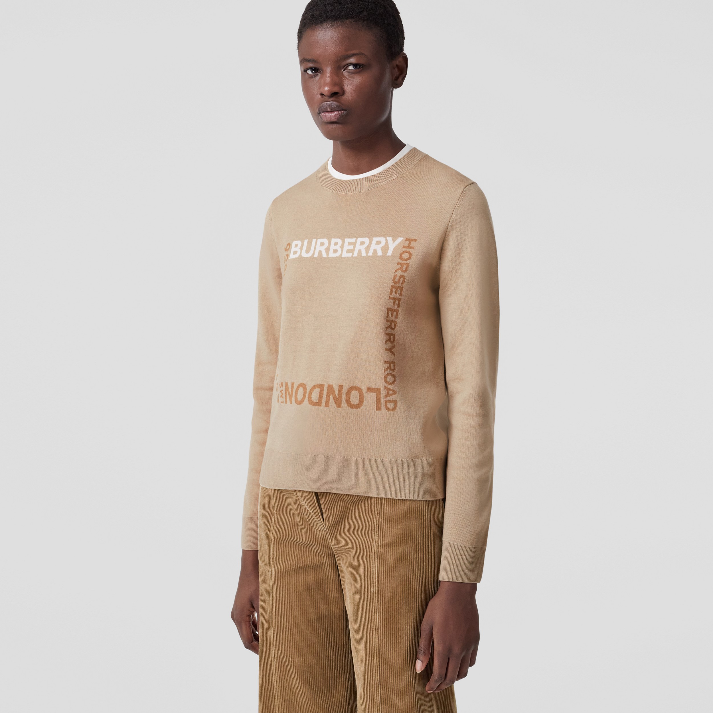 Horseferry Square Wool Blend Jacquard Sweater in Soft Fawn - Women | Burberry® Official - 4