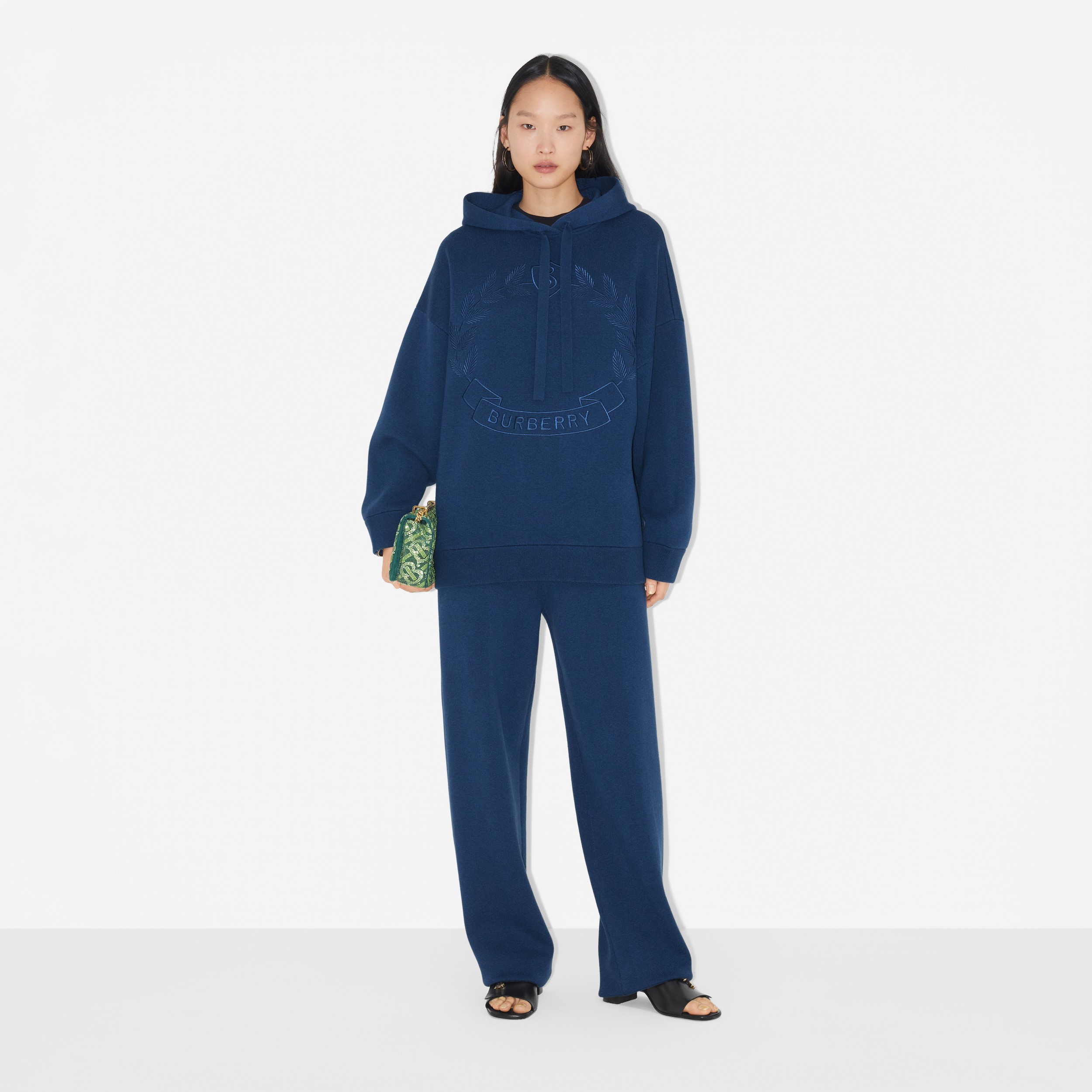 Custom Fit Embroidered Logo Cashmere Jogging Pants in Rich Navy - Women | Burberry® Official - 2