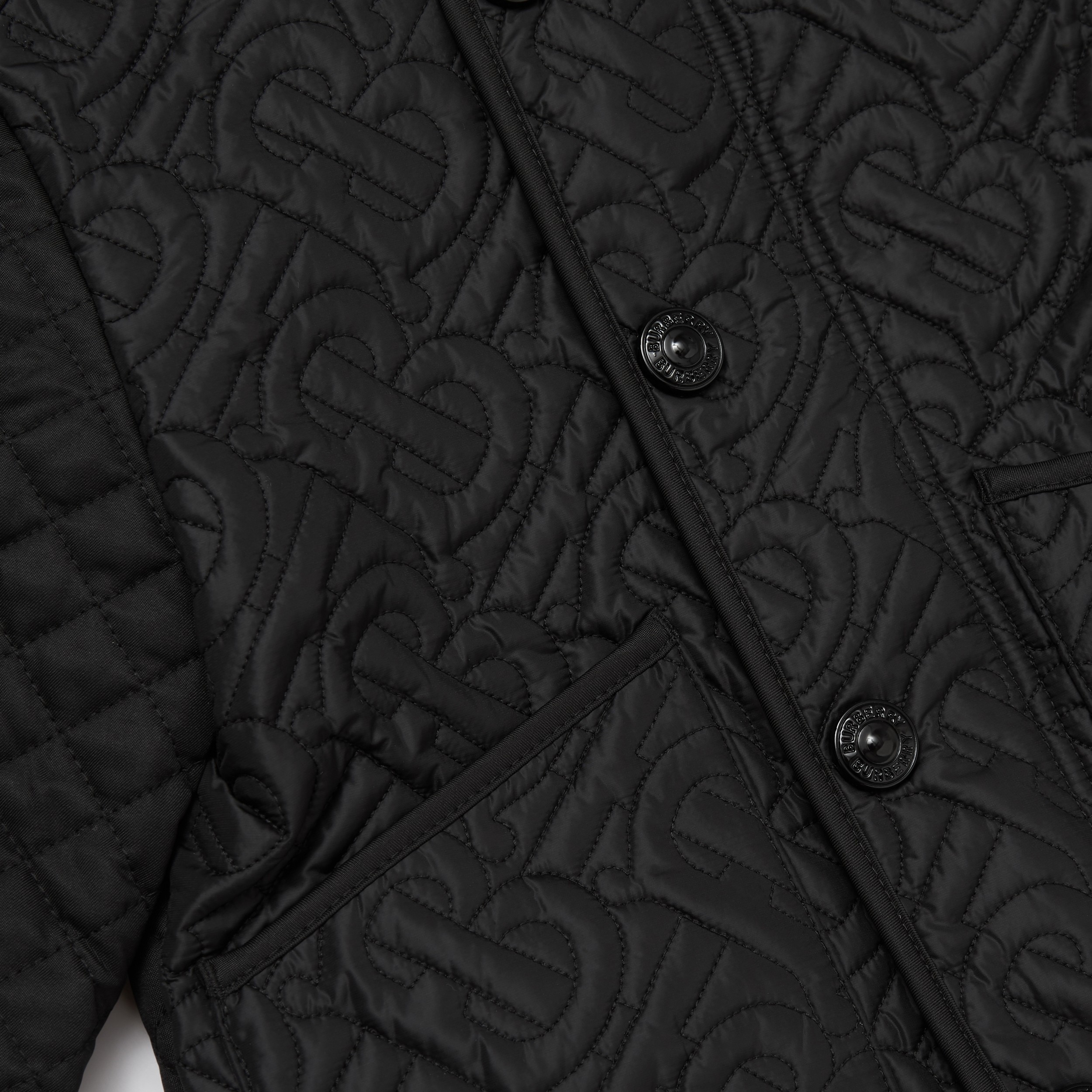Detachable Hood Monogram Quilted Jacket in Black - Children | Burberry® Official - 2