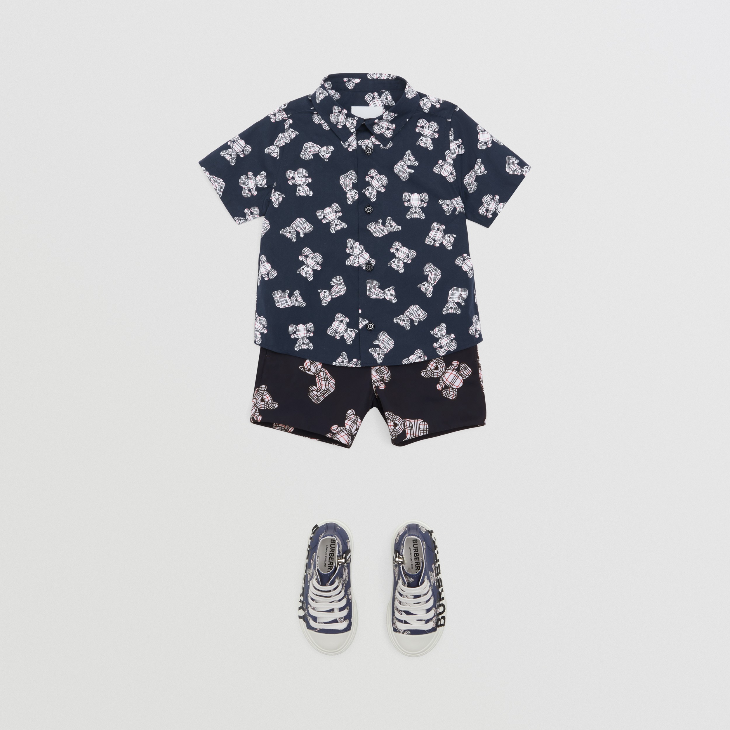 Short-sleeve Thomas Bear Print Stretch Cotton Shirt in Midnight - Children | Burberry® Official - 3