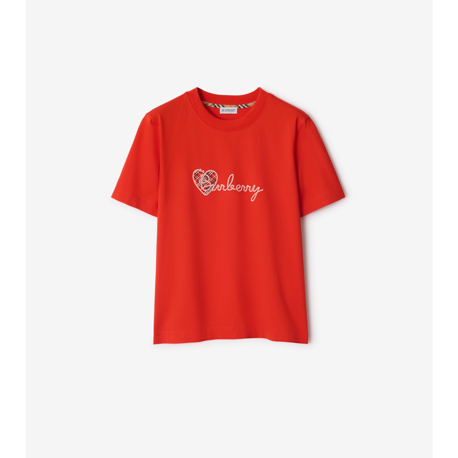 Heart Logo Cotton T-shirt in Tulip red - Women | Burberry® Official