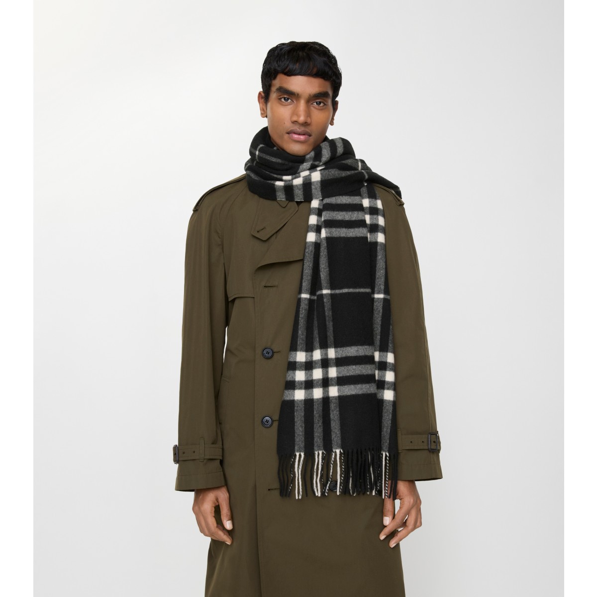  Check Wide Cashmere Scarf