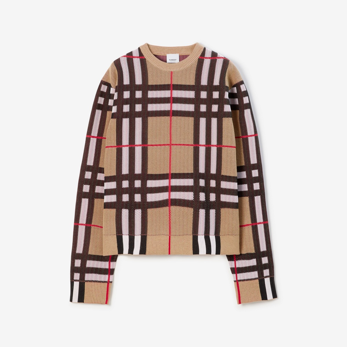 Shop Burberry Check Cotton Blend Sweater In Archive Beige