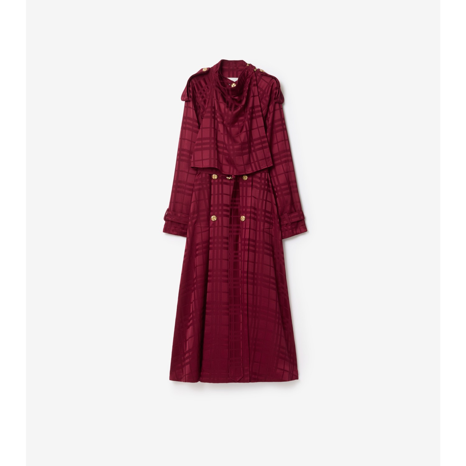 Trench coat en seda a cuadros